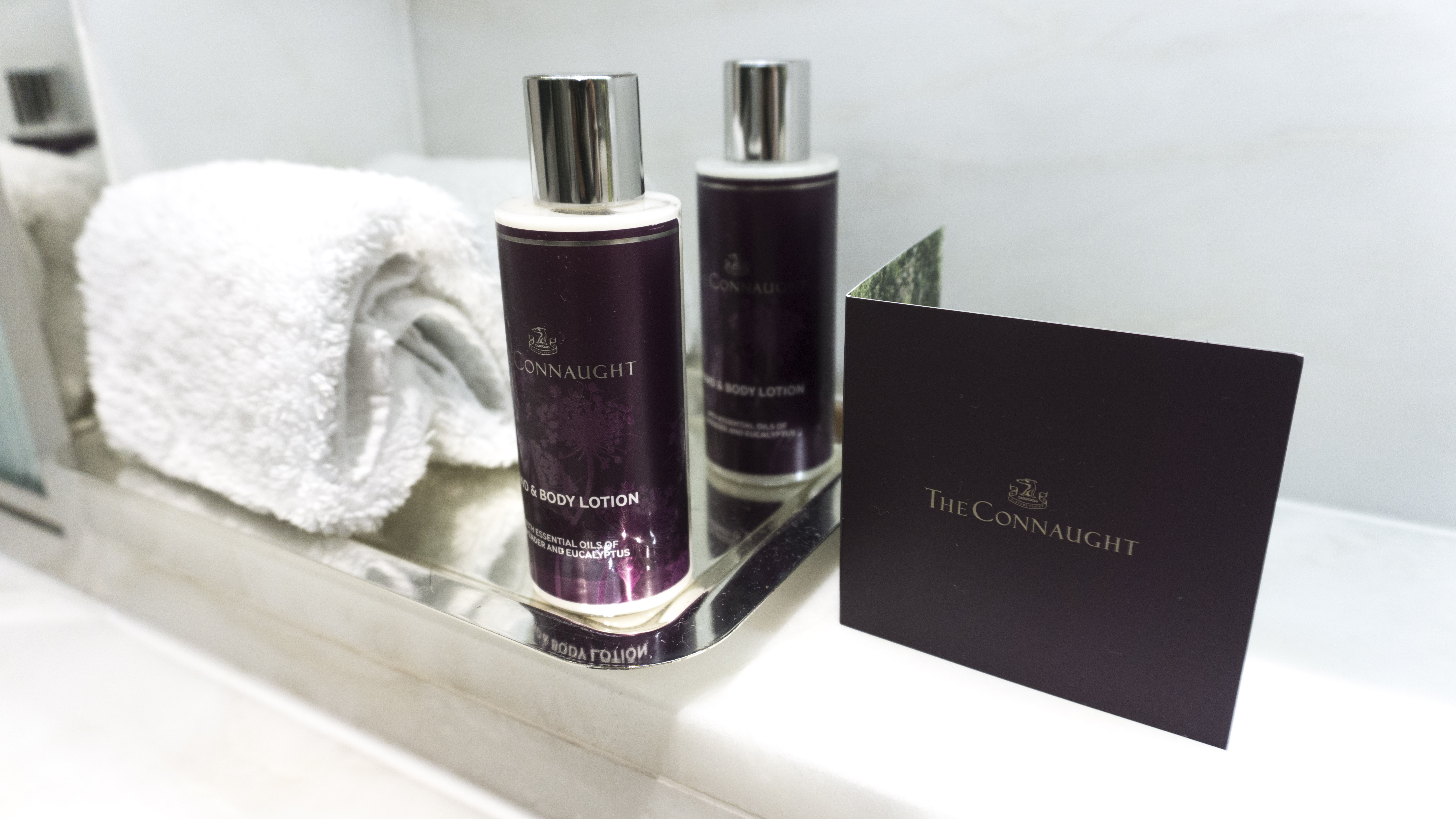 Bathroom amenities at the Connaught hotel 