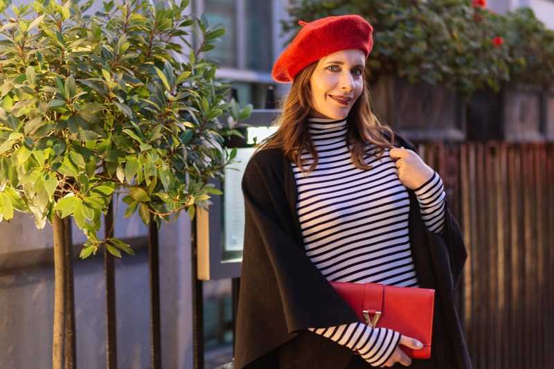 Red beret and YSL clutch