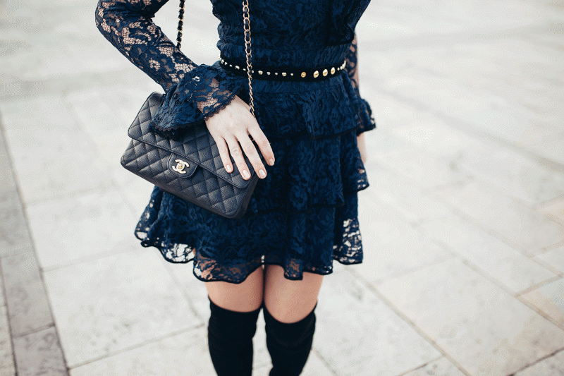 Alexis dress and Chanel classic handbag