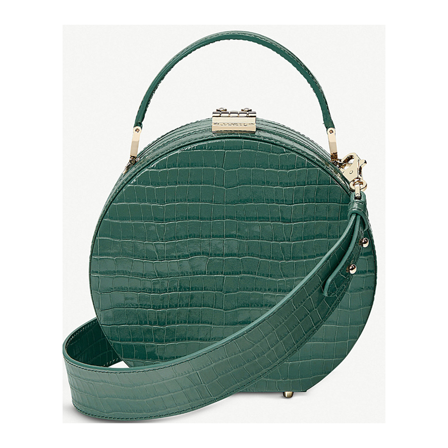 ASPINAL OF LONDON Hat Box mini round crocodile-embossed leather handbag