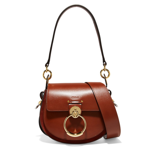 Chloe Tess small saddle bag brown leather and suede