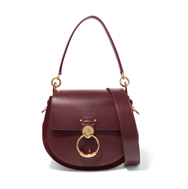 Chloe Tess burgundy leather and suede bag 2018