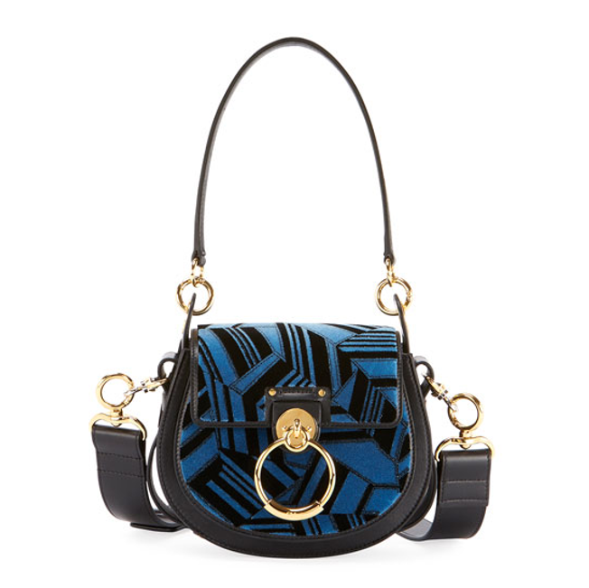 Chloe Tess embroidered leather bag blue