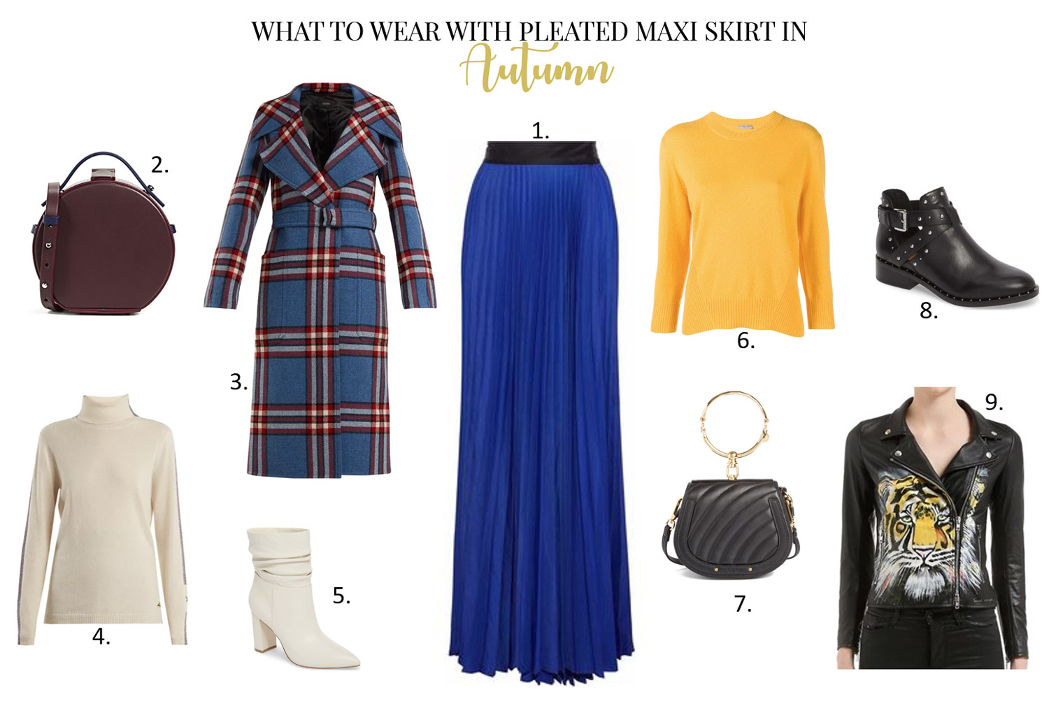 What to wear with pleated maxi skirt in the fall