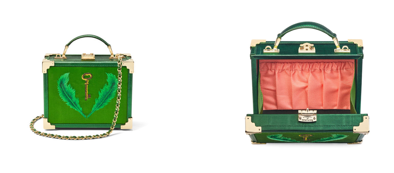 Giles collection Aspinal of London green trunk bag