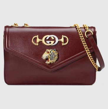 Burgundy leather Gucci Rajah shoulder bag