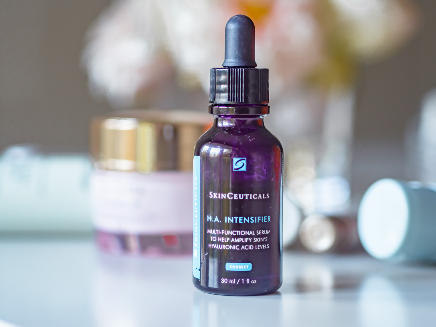 Skinceuticals H.A. intesifier keeping skin hydrated on a plane