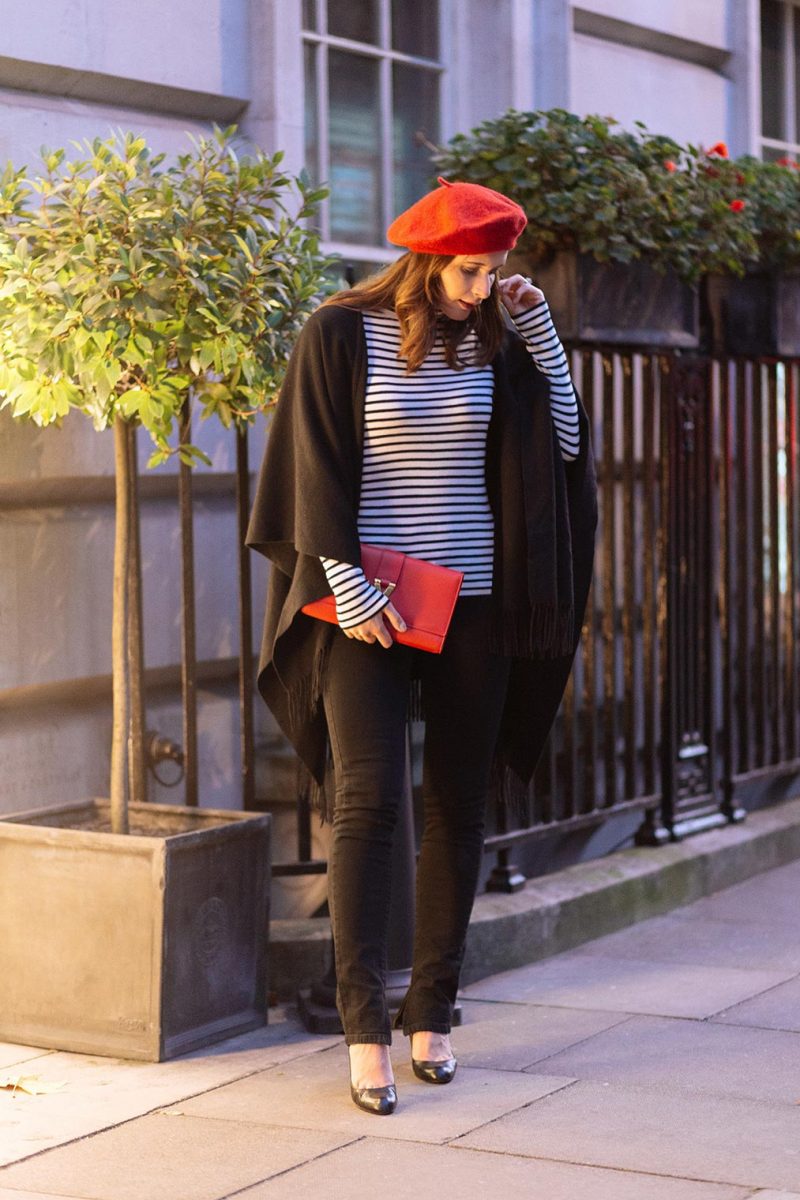 Red beret and black outfit