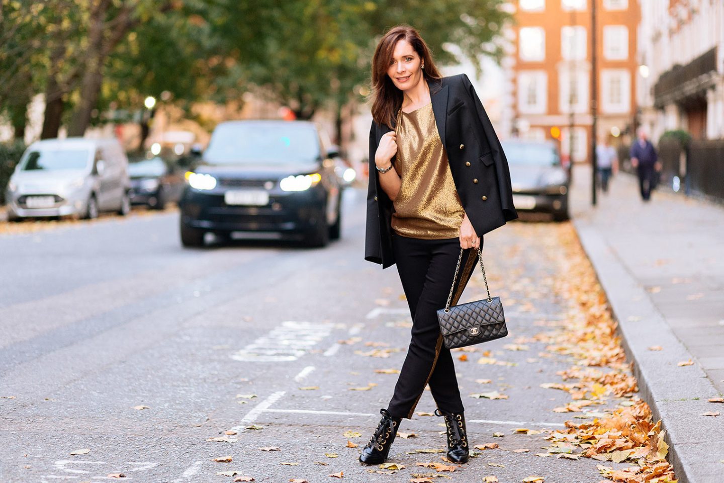 This black jacket with gold top is ideal for your date night out.