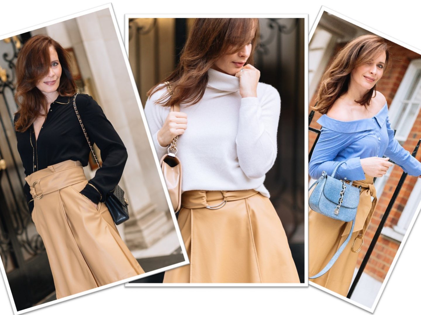 What colours to wear with beige skirt.