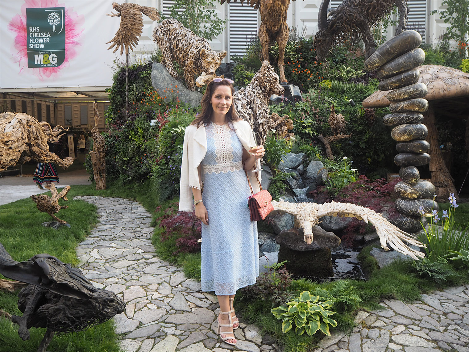 Petra from Chic Journal blog at Chelsea flower show wearing Sandro dress