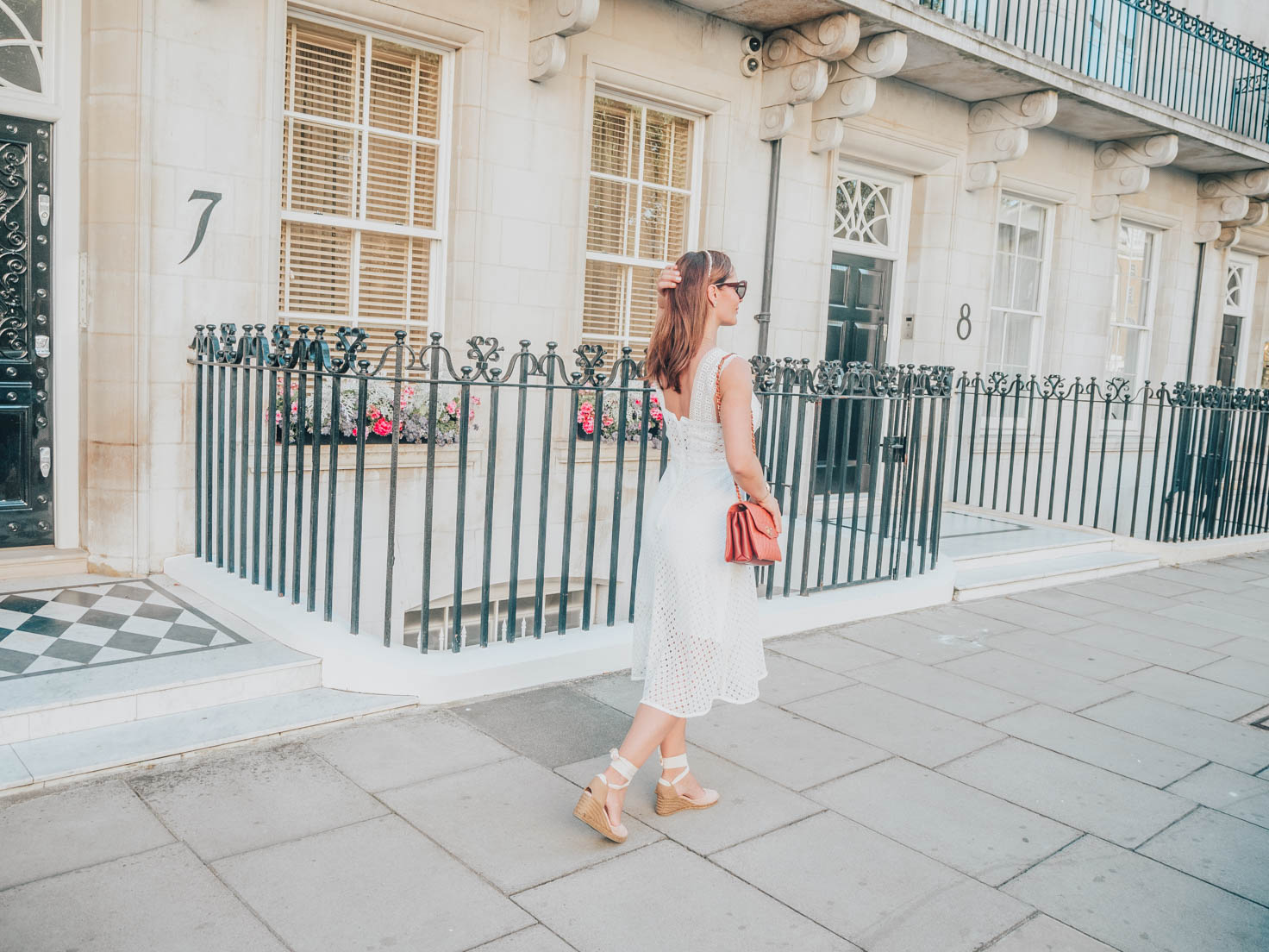 Petra from Chic Journal wearing Sandro white dress and Castaner espadrilles