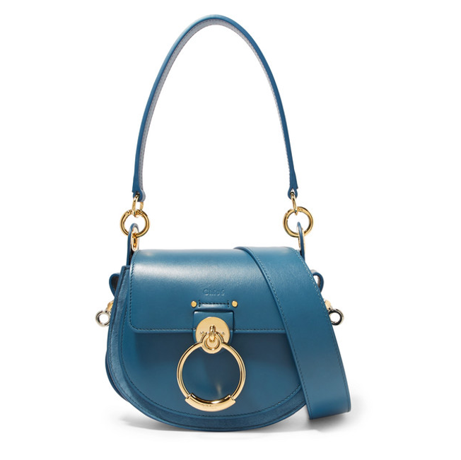 Chloe Tess saddle bag leather and suede teal colour