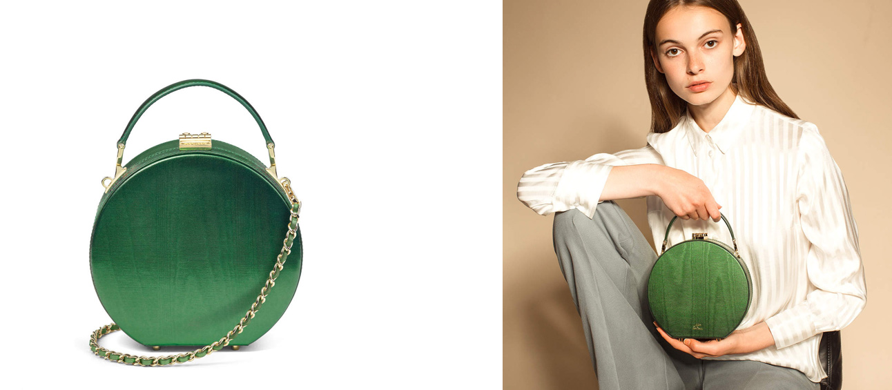 Aspinal of London green round bag Giles collection