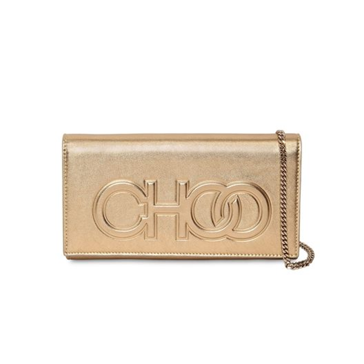 JIMMY CHOO SANTINI EMBOSSED LOGO LEATHER CLUTCH PARTY BAGS