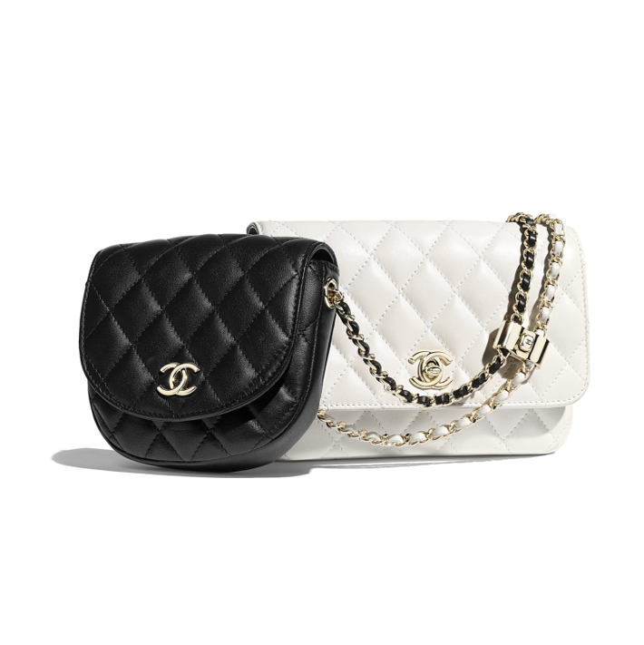 Chanel handbags side packs black and white