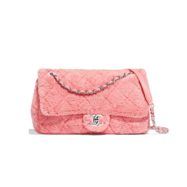Terry cloth Chanel flap bag in coral pink